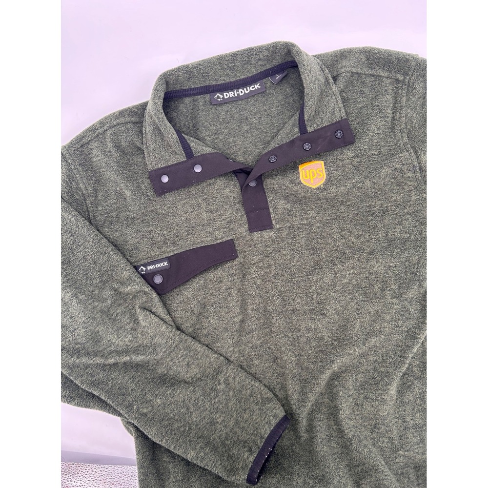 DRI DUCK Mens Large Green Fleece‎ Pullover Long Sleeve UPS Logo Snap Neck
